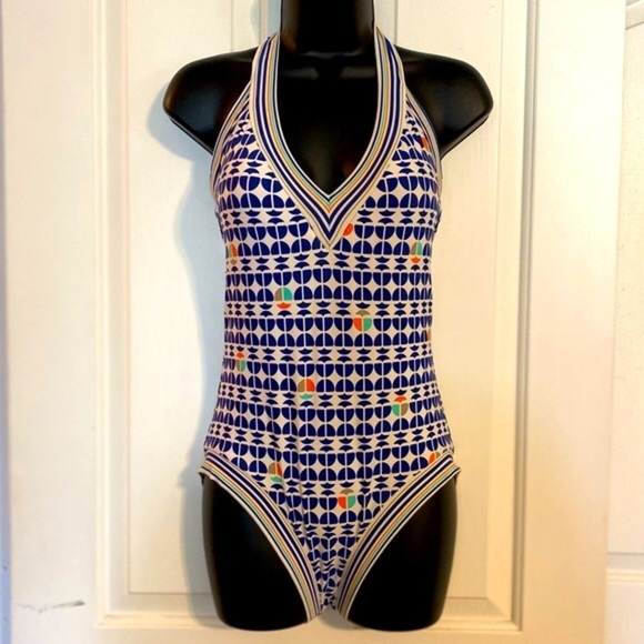 “TRINA TURK” Geometric Halter Tie Swimsuit - Picture 1 of 10